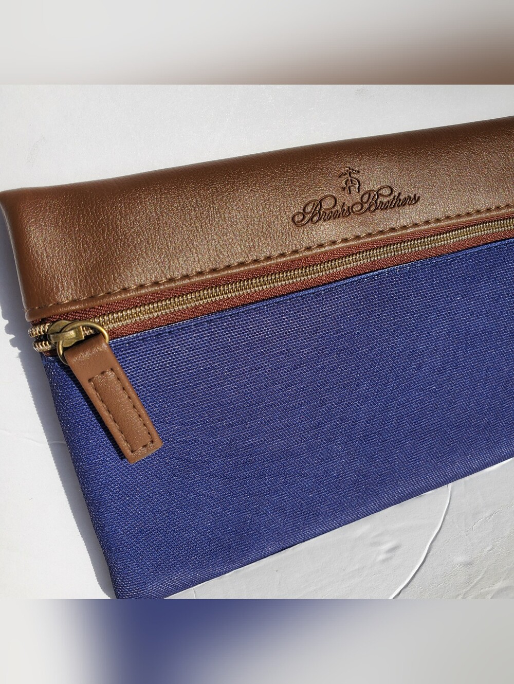 Brooks Brothers Amenity United Airlines Zip Pouch, Blue Canvas & Brown Leather